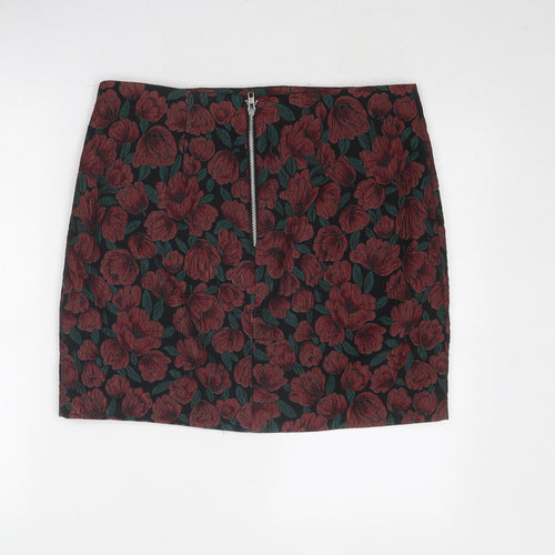 Dorothy Perkins Womens Red Floral Polyester A-Line Skirt Size 14 Zip