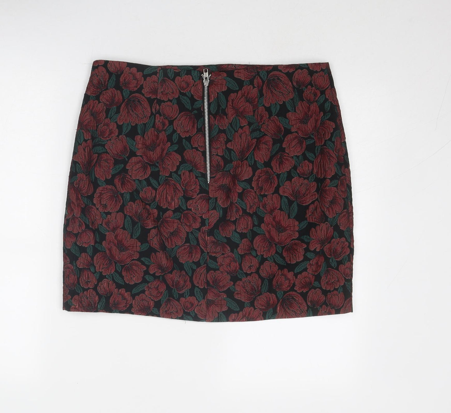 Dorothy Perkins Womens Red Floral Polyester A-Line Skirt Size 14 Zip