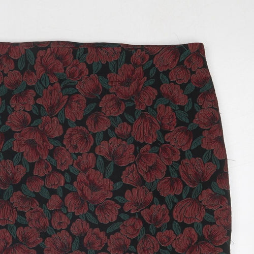 Dorothy Perkins Womens Red Floral Polyester A-Line Skirt Size 14 Zip