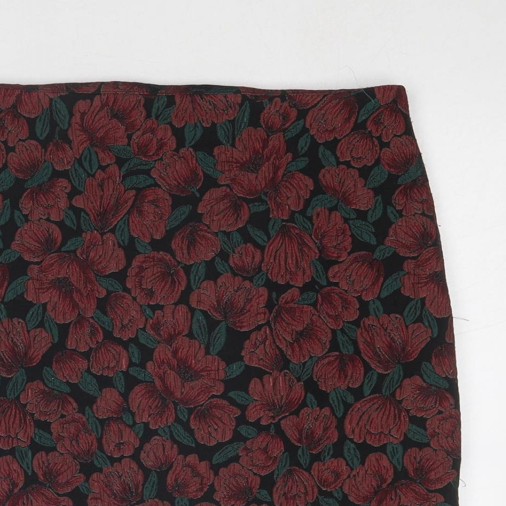 Dorothy Perkins Womens Red Floral Polyester A-Line Skirt Size 14 Zip