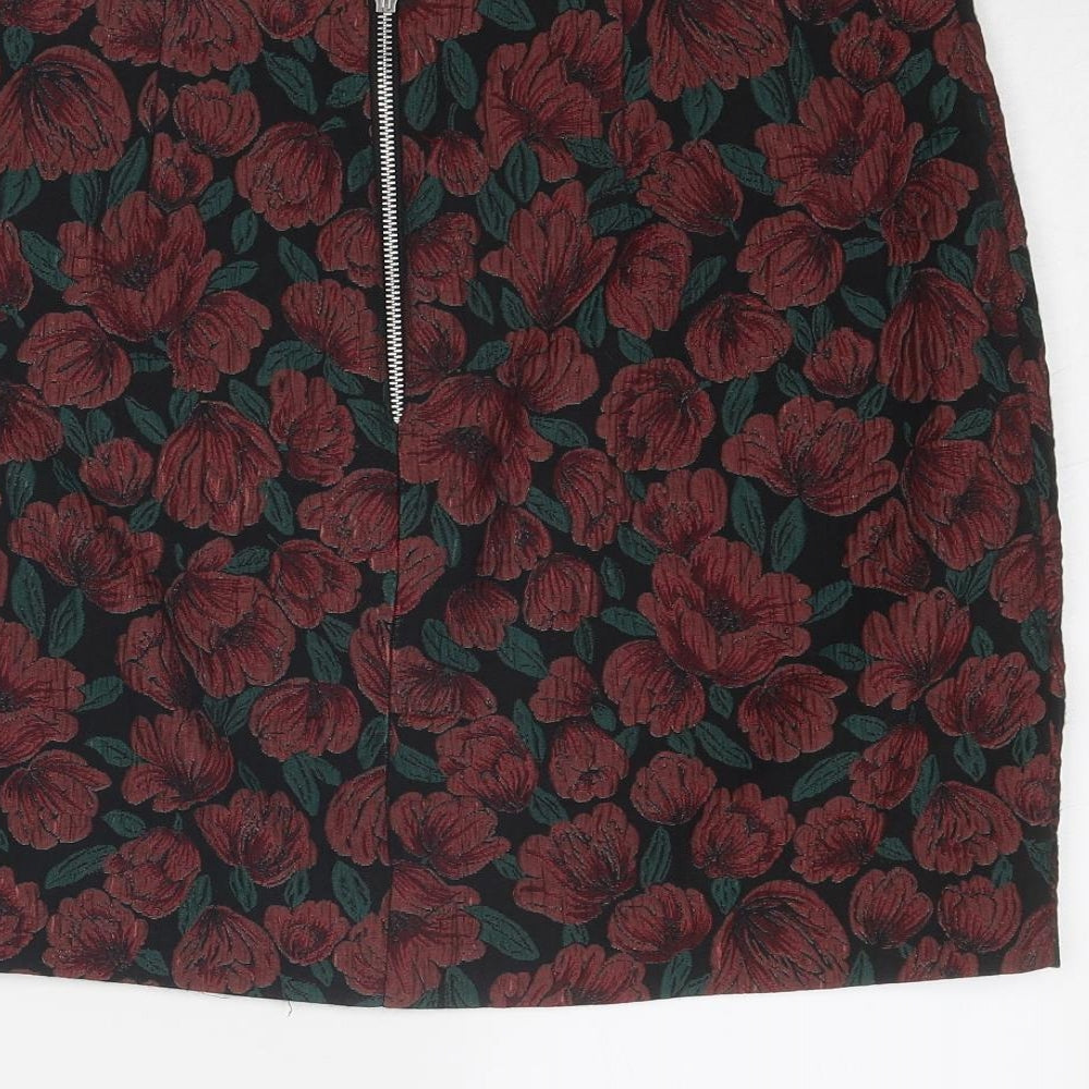 Dorothy Perkins Womens Red Floral Polyester A-Line Skirt Size 14 Zip