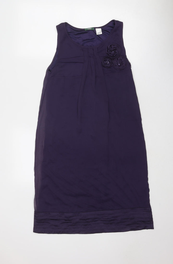 La Redoute Womens Purple Polyester A-Line Size 10 Round Neck Zip - Flower Detail