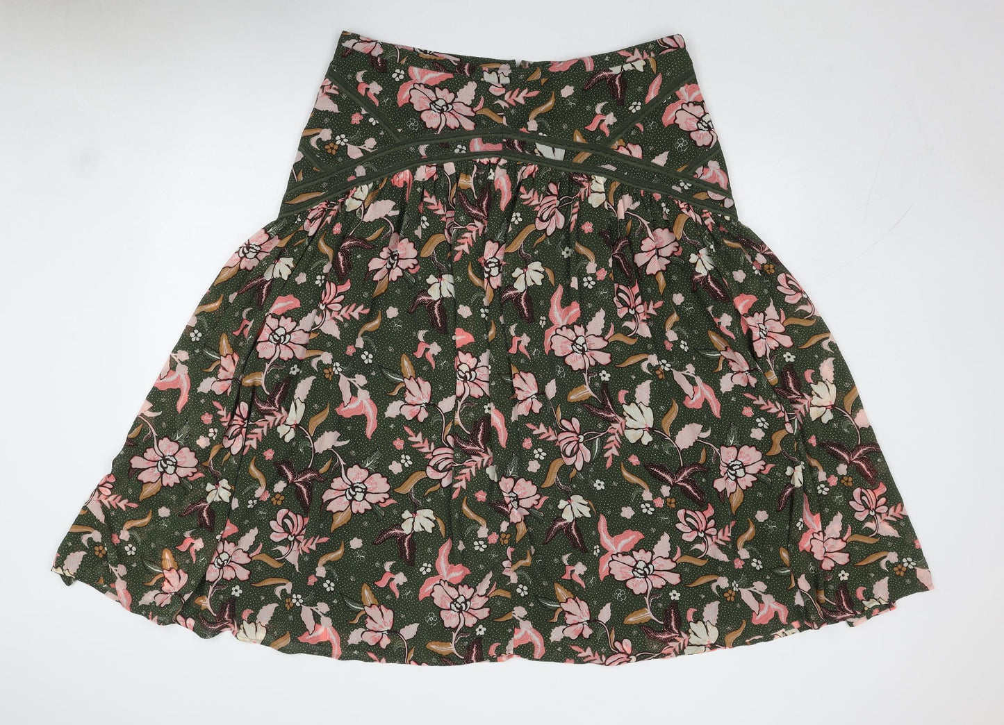 Per Una Womens Green Floral Polyester Swing Skirt Size 18 Zip