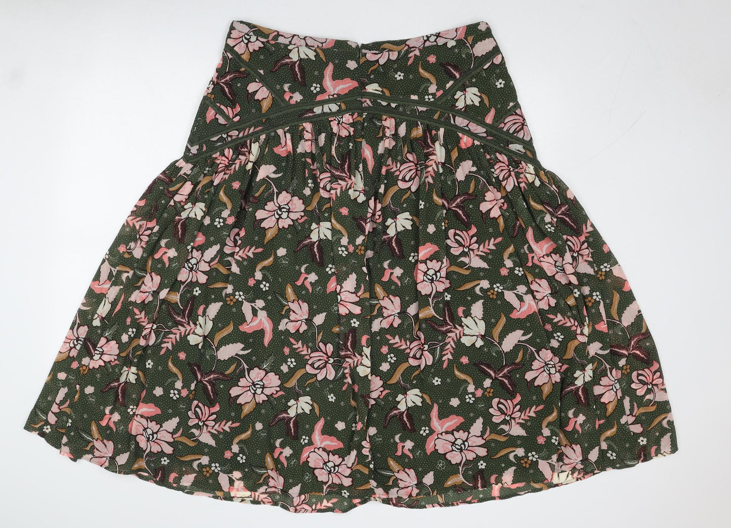 Per Una Womens Green Floral Polyester Swing Skirt Size 18 Zip
