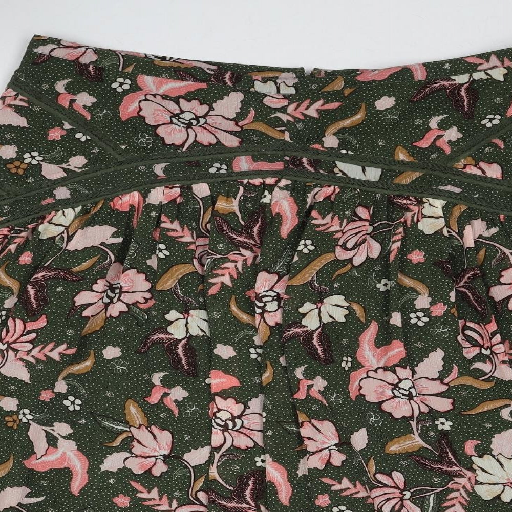 Per Una Womens Green Floral Polyester Swing Skirt Size 18 Zip