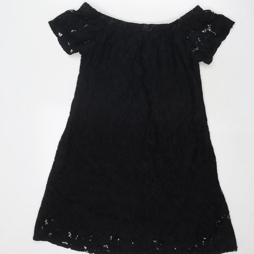 River Island Womens Black Geometric Nylon A-Line Size 10 Boat Neck Pullover