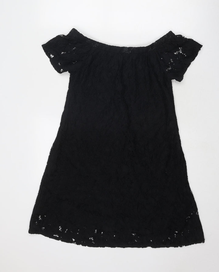 River Island Womens Black Geometric Nylon A-Line Size 10 Boat Neck Pullover
