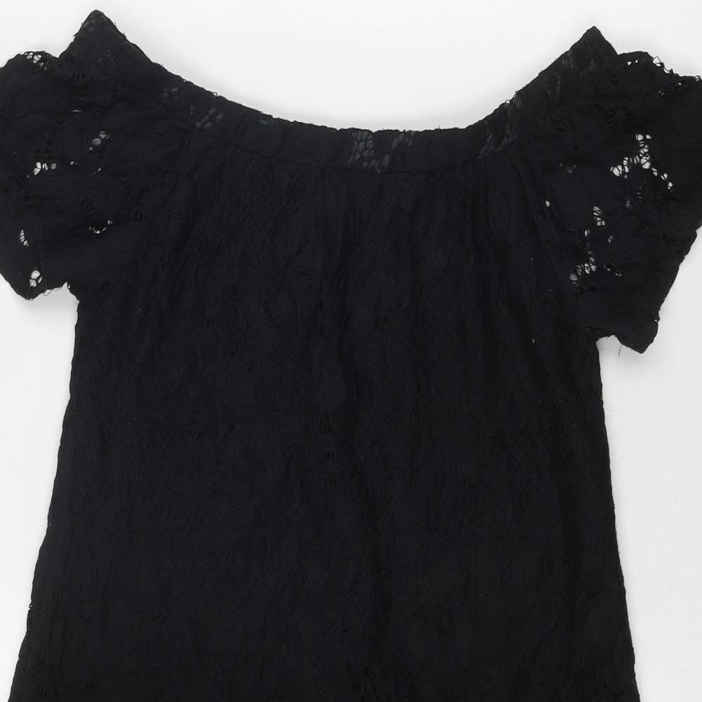 River Island Womens Black Geometric Nylon A-Line Size 10 Boat Neck Pullover