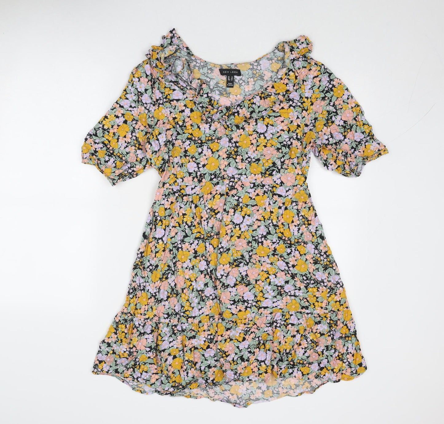 New Look Womens Multicoloured Floral Viscose Skater Dress Size 14 Round Neck Pullover
