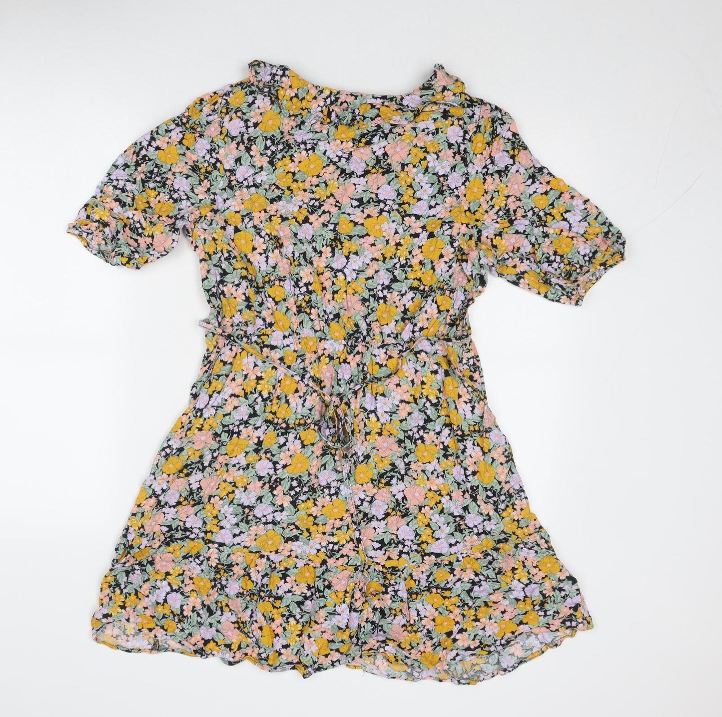 New Look Womens Multicoloured Floral Viscose Skater Dress Size 14 Round Neck Pullover