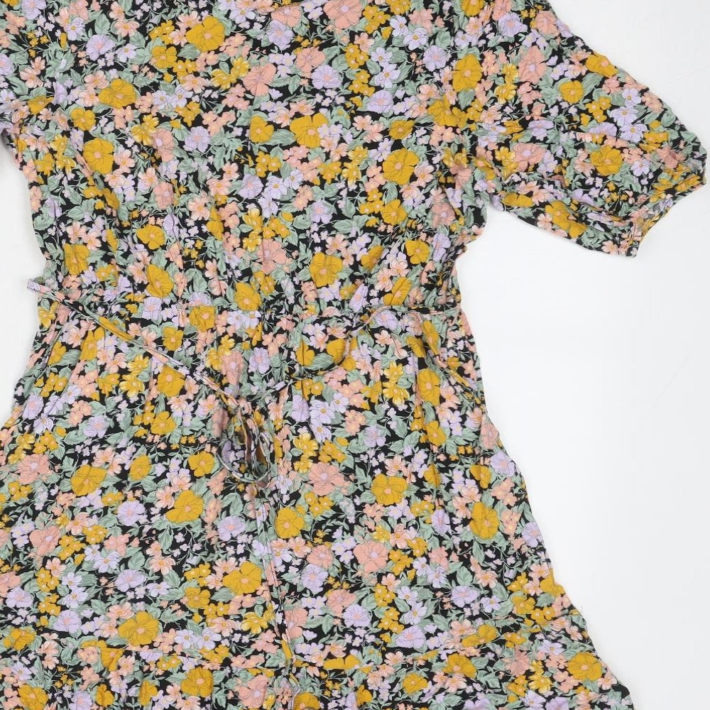 New Look Womens Multicoloured Floral Viscose Skater Dress Size 14 Round Neck Pullover
