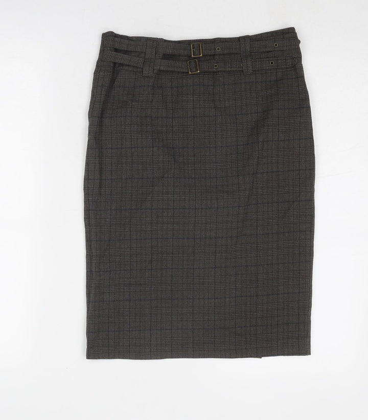 Topshop Womens Grey Plaid Polyester A-Line Skirt Size 8 Zip