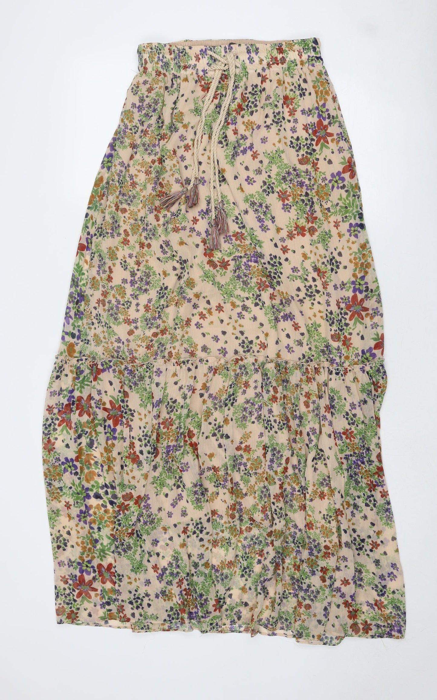 Zara Womens Multicoloured Floral Polyester Peasant Skirt Size S Drawstring