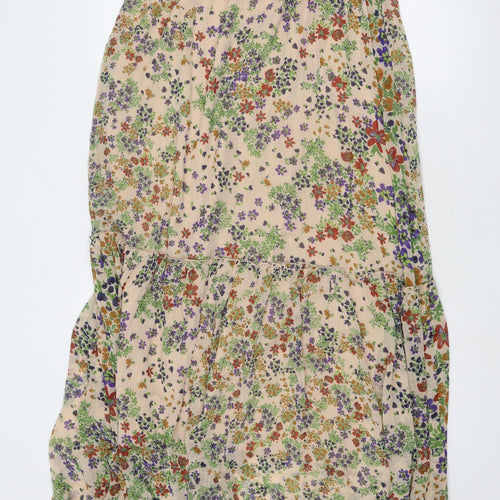 Zara Womens Multicoloured Floral Polyester Peasant Skirt Size S Drawstring