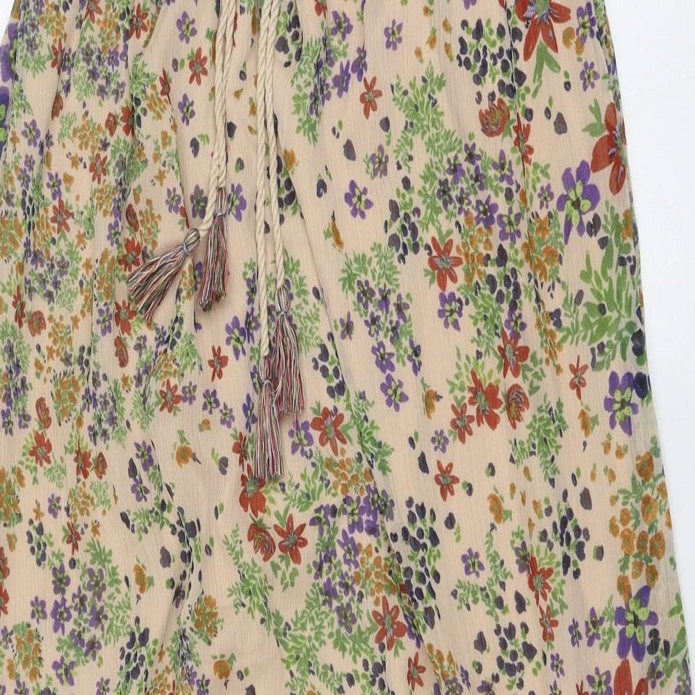 Zara Womens Multicoloured Floral Polyester Peasant Skirt Size S Drawstring