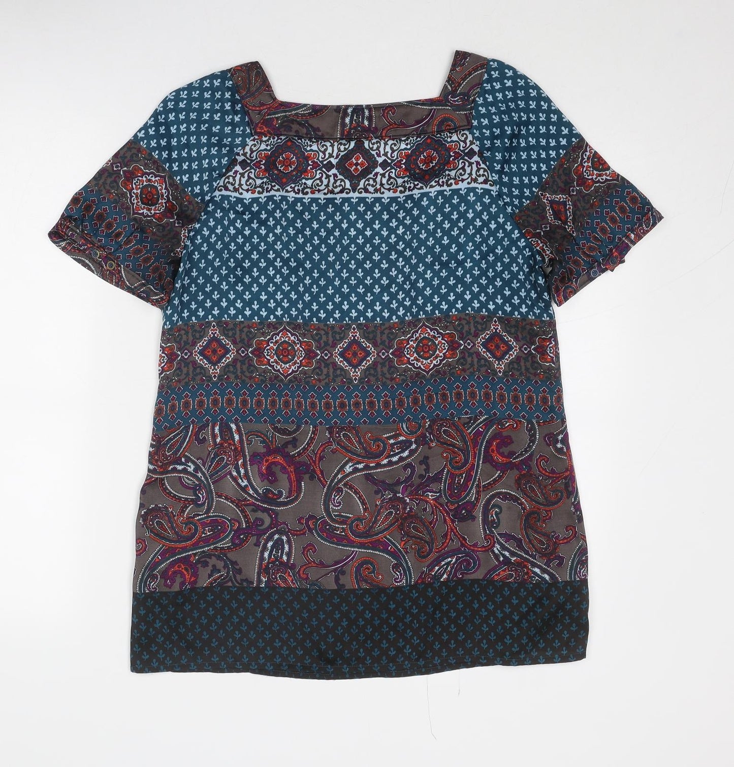 Esprit Womens Blue Geometric Polyester Basic Blouse Size 10 Square Neck