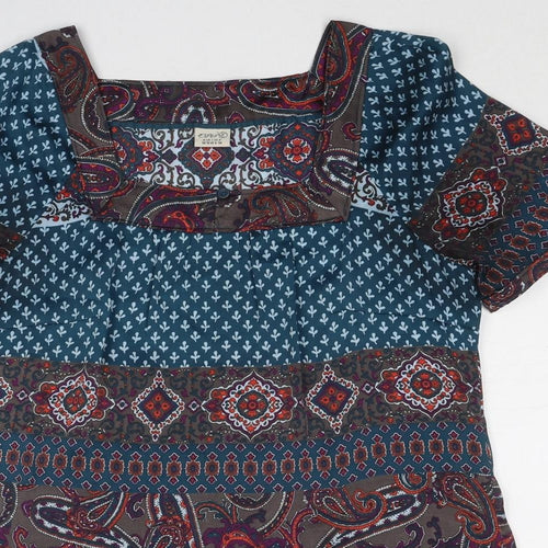 Esprit Womens Blue Geometric Polyester Basic Blouse Size 10 Square Neck