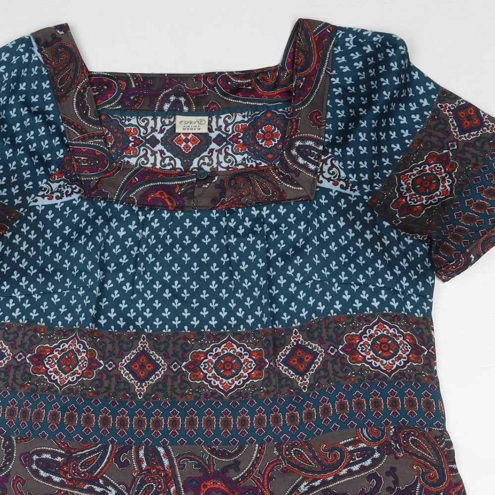 Esprit Womens Blue Geometric Polyester Basic Blouse Size 10 Square Neck