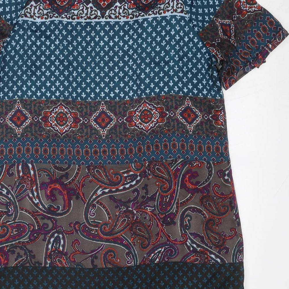 Esprit Womens Blue Geometric Polyester Basic Blouse Size 10 Square Neck