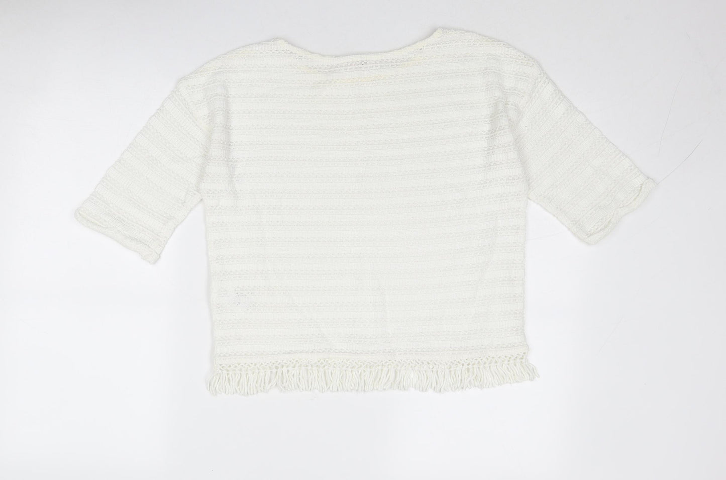 H&M Girls White Striped Cotton Basic T-Shirt Size 15 Years Round Neck Pullover