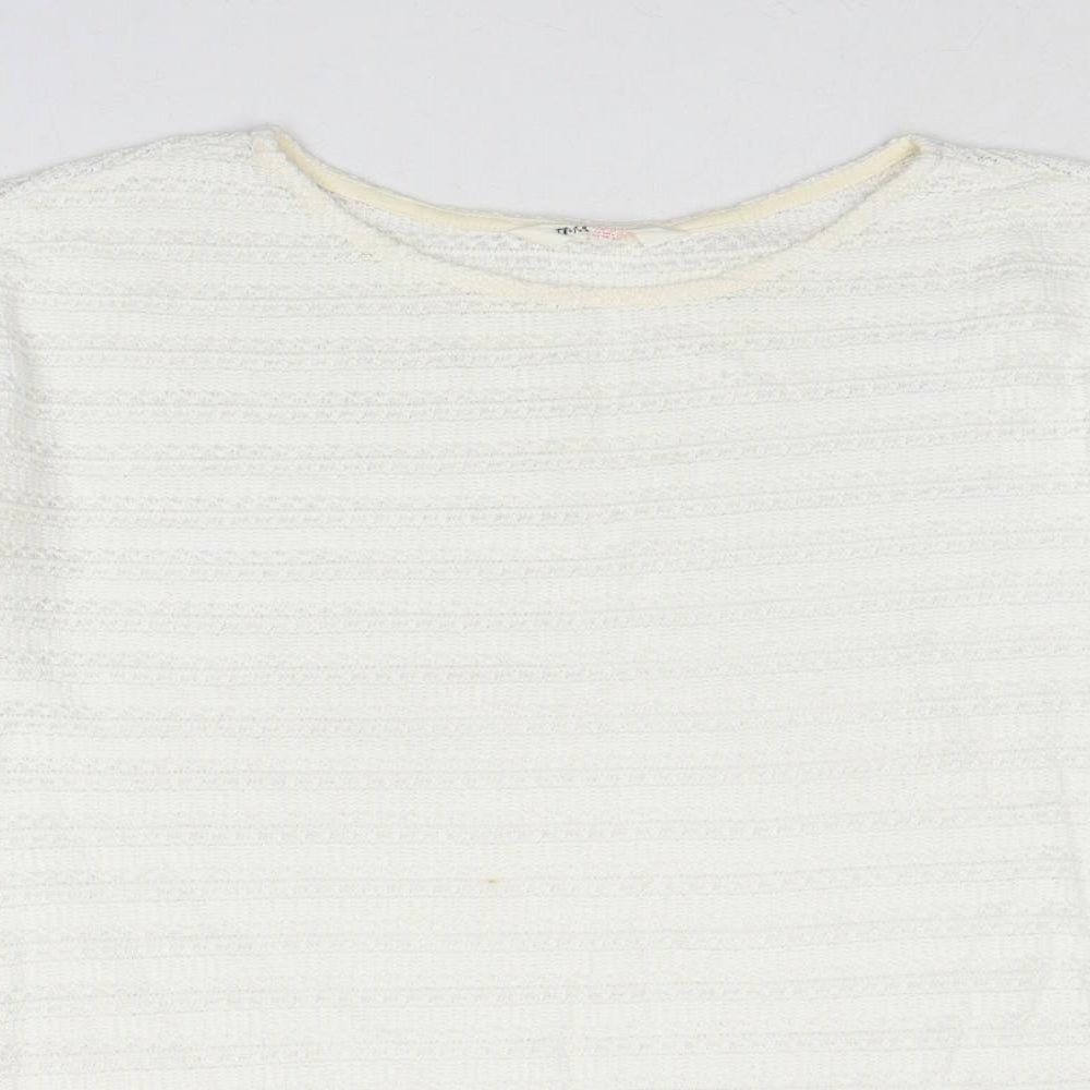 H&M Girls White Striped Cotton Basic T-Shirt Size 15 Years Round Neck Pullover