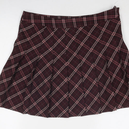 Red Herring Womens Purple Plaid Polyester Pleated Skirt Size 14 Zip
