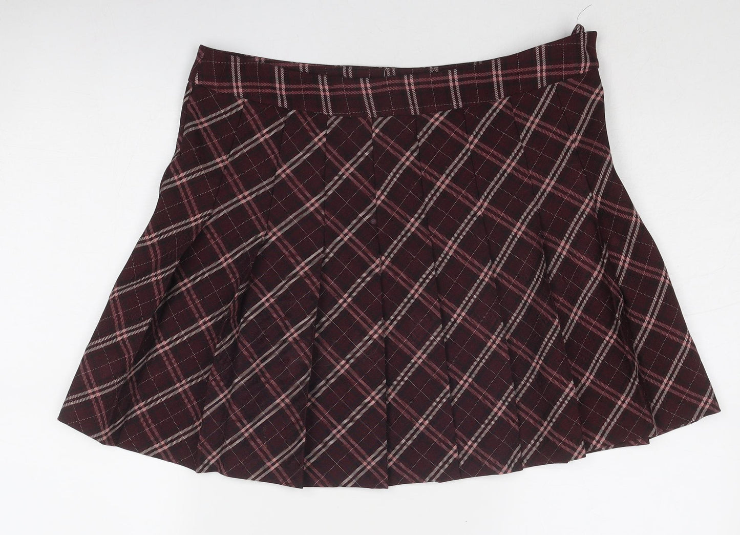 Red Herring Womens Purple Plaid Polyester Pleated Skirt Size 14 Zip