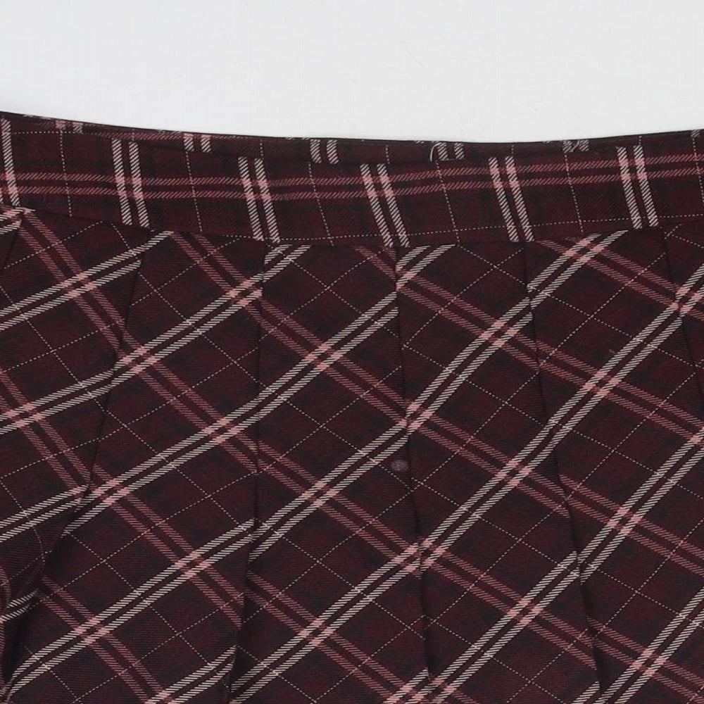 Red Herring Womens Purple Plaid Polyester Pleated Skirt Size 14 Zip
