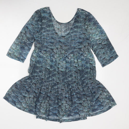 Topshop Womens Blue Geometric Polyester Skater Dress Size 8 Round Neck Pullover