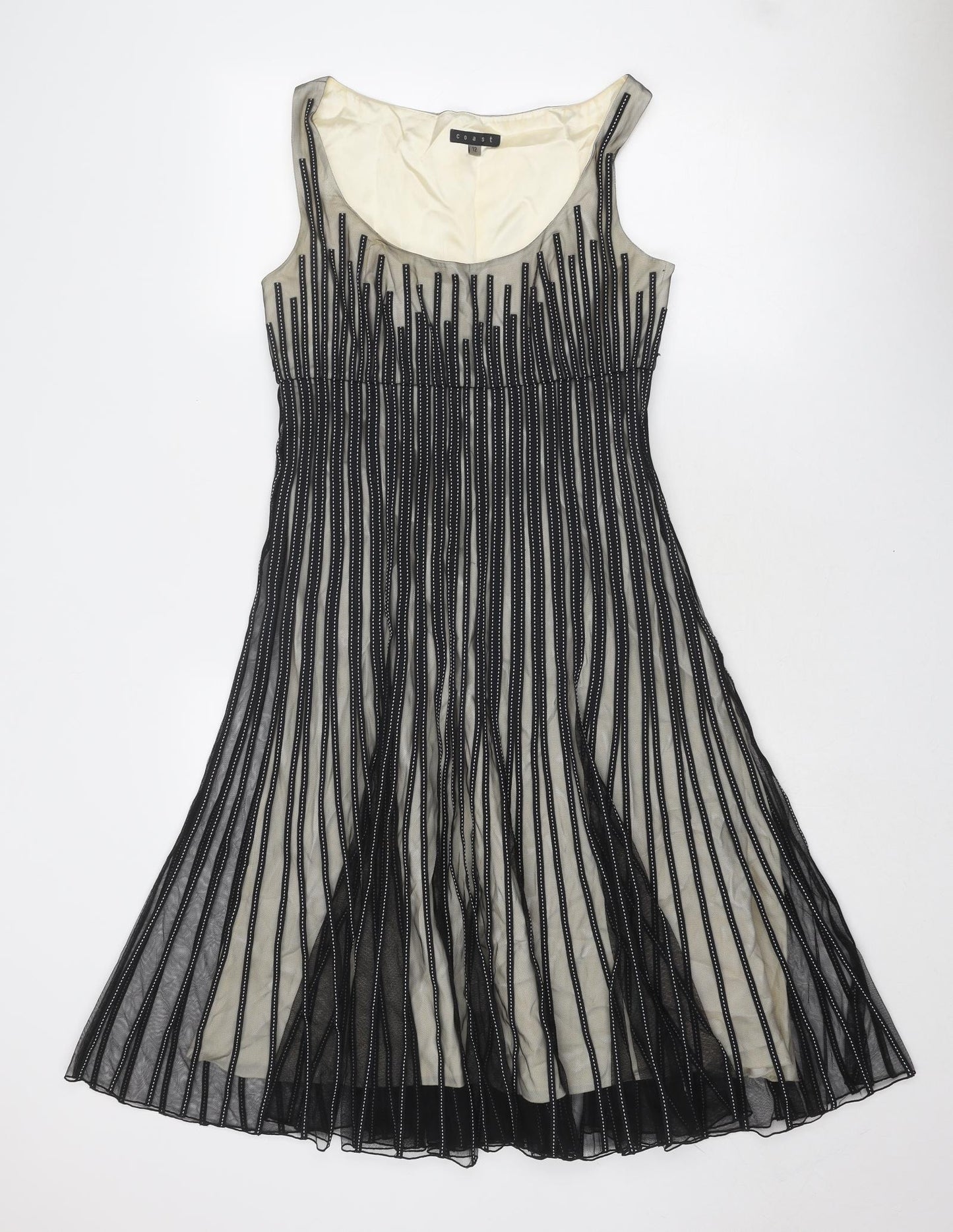 Coast Womens Black Geometric Polyester Ball Gown Size 12 Round Neck Zip