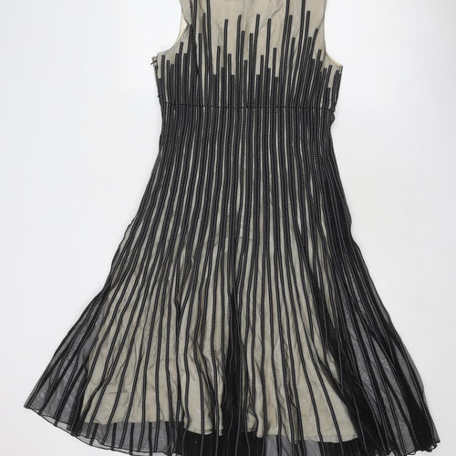 Coast Womens Black Geometric Polyester Ball Gown Size 12 Round Neck Zip