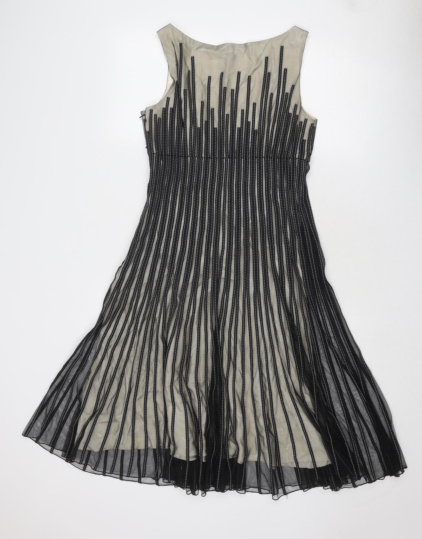 Coast Womens Black Geometric Polyester Ball Gown Size 12 Round Neck Zip