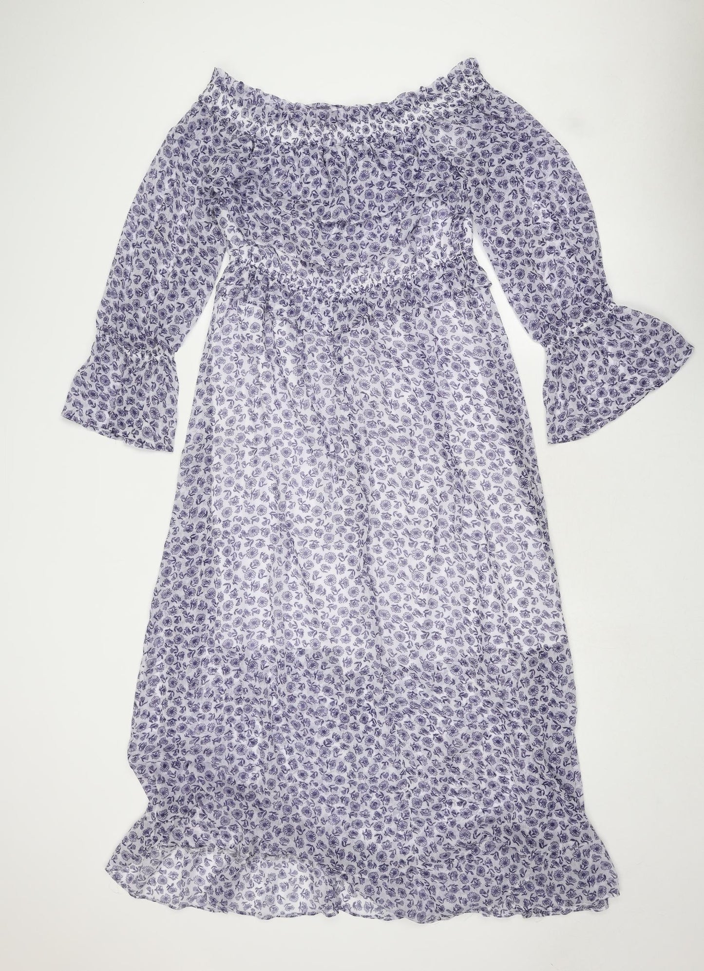 Marks and Spencer Womens Purple Floral Polyester Trapeze & Swing Size 12 Boat Neck Pullover