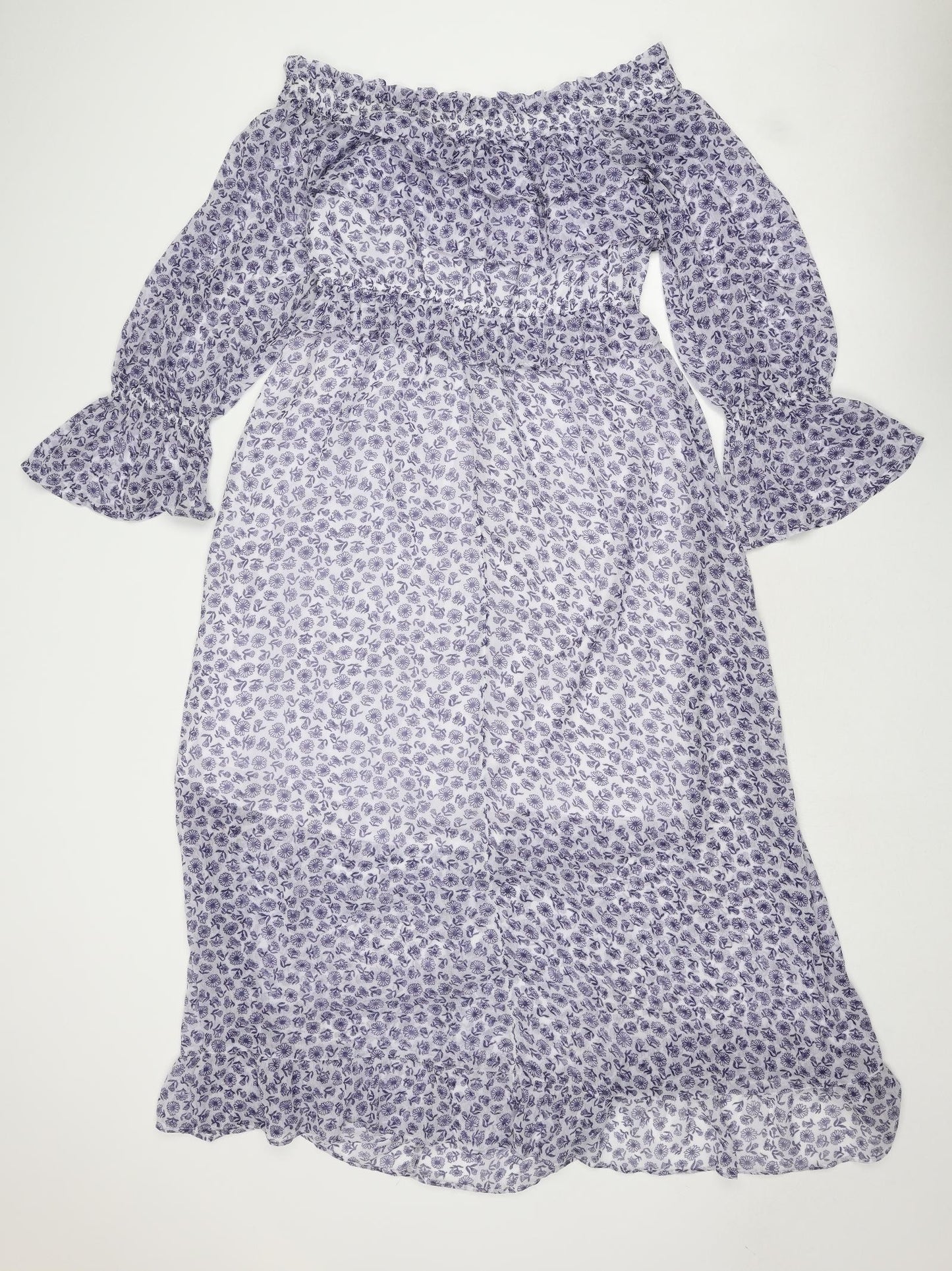 Marks and Spencer Womens Purple Floral Polyester Trapeze & Swing Size 12 Boat Neck Pullover