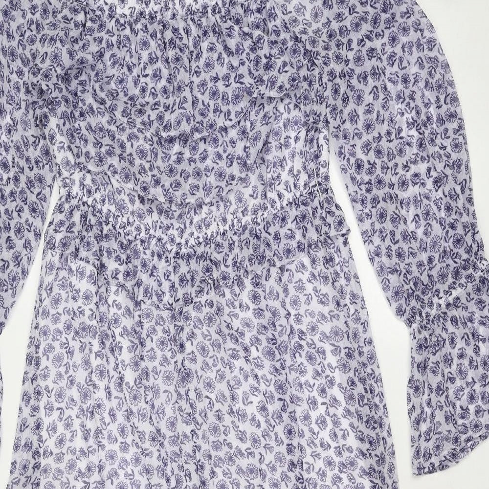 Marks and Spencer Womens Purple Floral Polyester Trapeze & Swing Size 12 Boat Neck Pullover