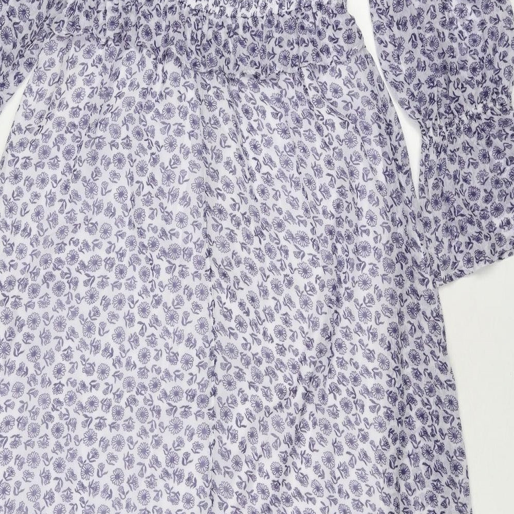Marks and Spencer Womens Purple Floral Polyester Trapeze & Swing Size 12 Boat Neck Pullover