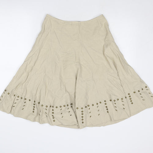 GEORGES RECH Womens Beige Linen Swing Skirt Size 10 Zip