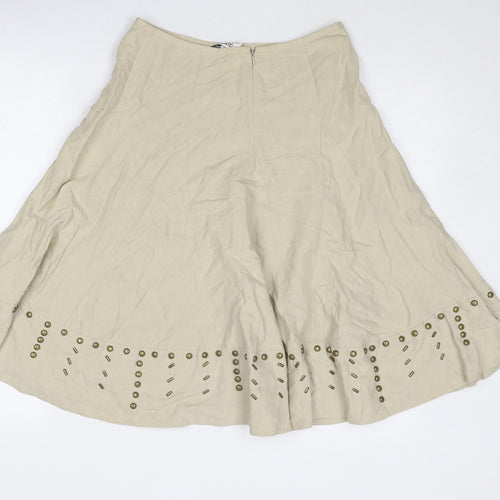 GEORGES RECH Womens Beige Linen Swing Skirt Size 10 Zip