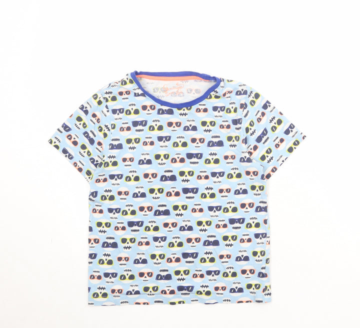 Marks and Spencer Boys Blue Geometric Cotton Pullover T-Shirt Size 9-10 Years Round Neck Pullover - Skull Sunglasses Print