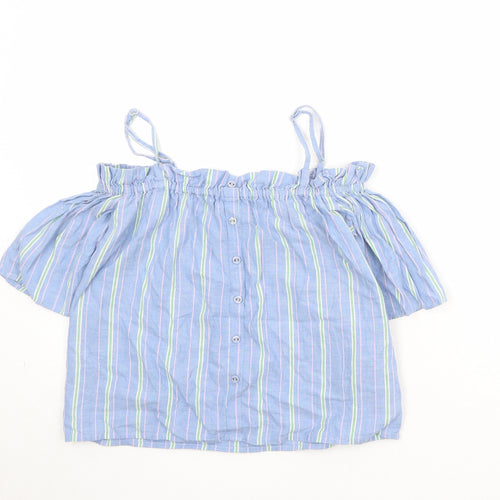 Pins & Needles Womens Blue Striped 100% Cotton Basic Blouse Size S Off the Shoulder