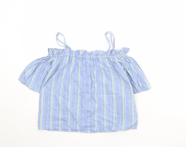 Pins & Needles Womens Blue Striped 100% Cotton Basic Blouse Size S Off the Shoulder