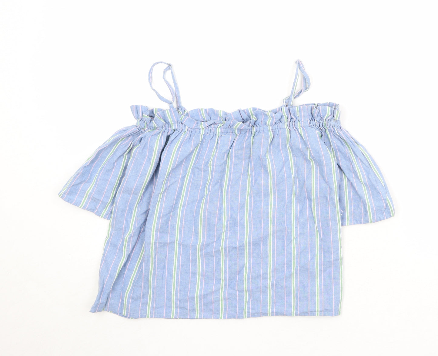 Pins & Needles Womens Blue Striped 100% Cotton Basic Blouse Size S Off the Shoulder