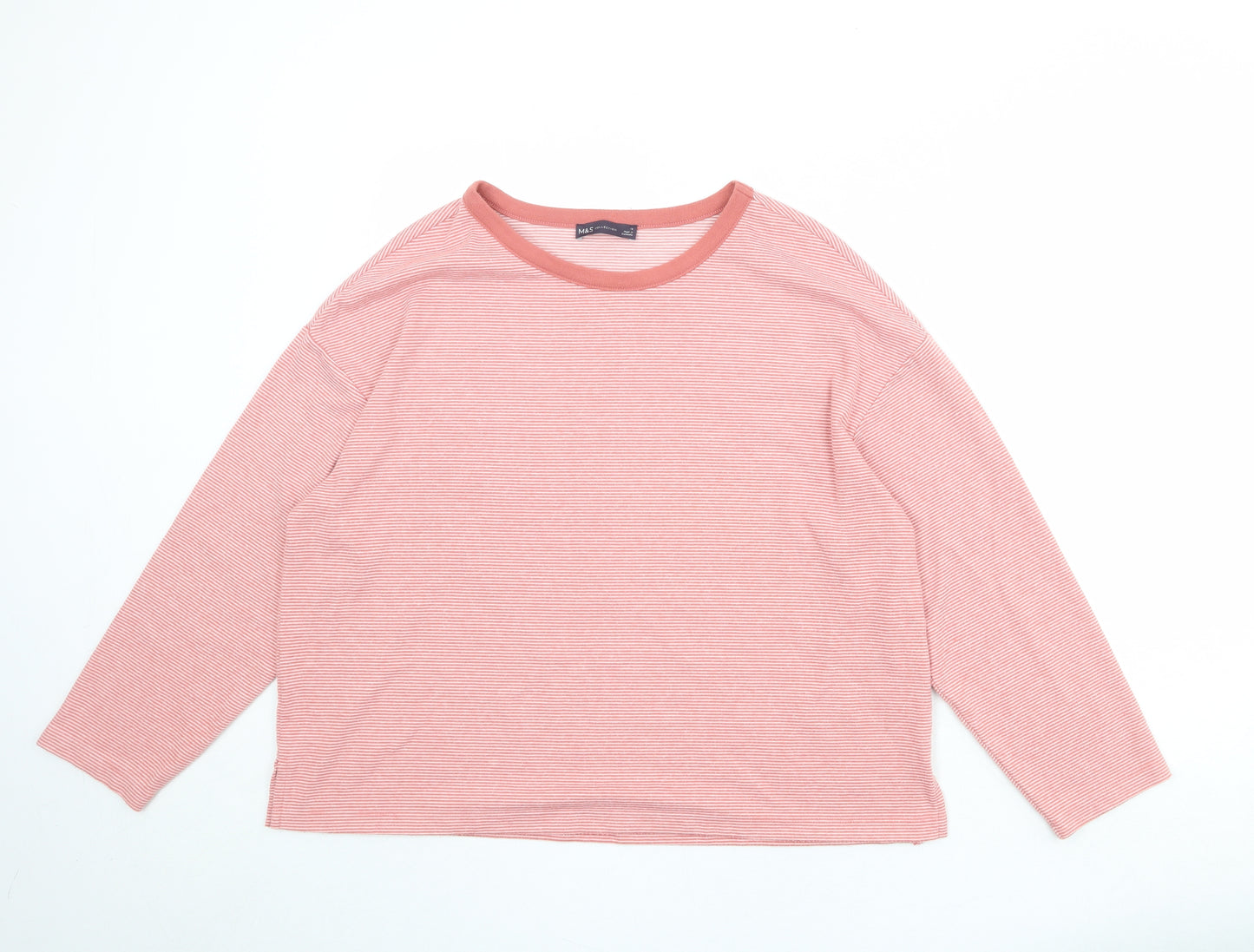 Marks and Spencer Womens Pink Striped Polyester Pullover Sweatshirt Size 16 Pullover