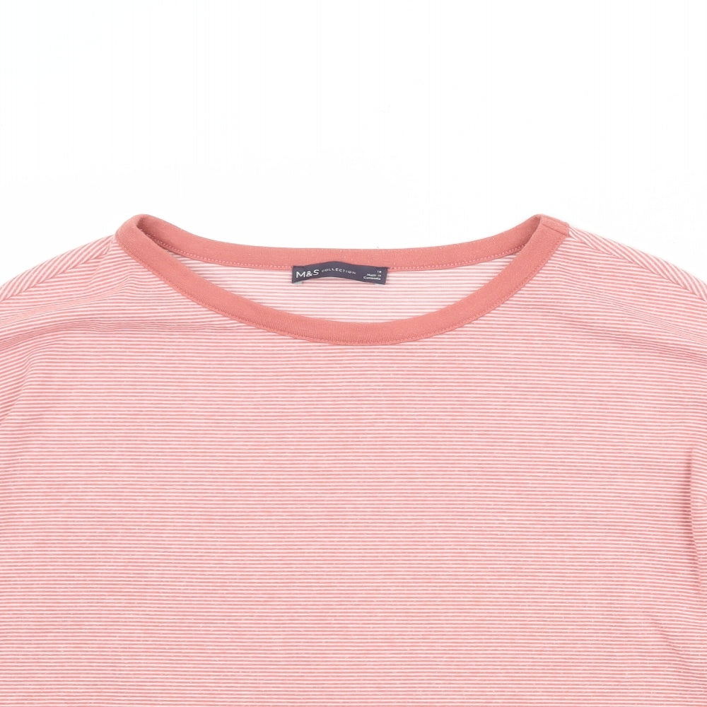 Marks and Spencer Womens Pink Striped Polyester Pullover Sweatshirt Size 16 Pullover
