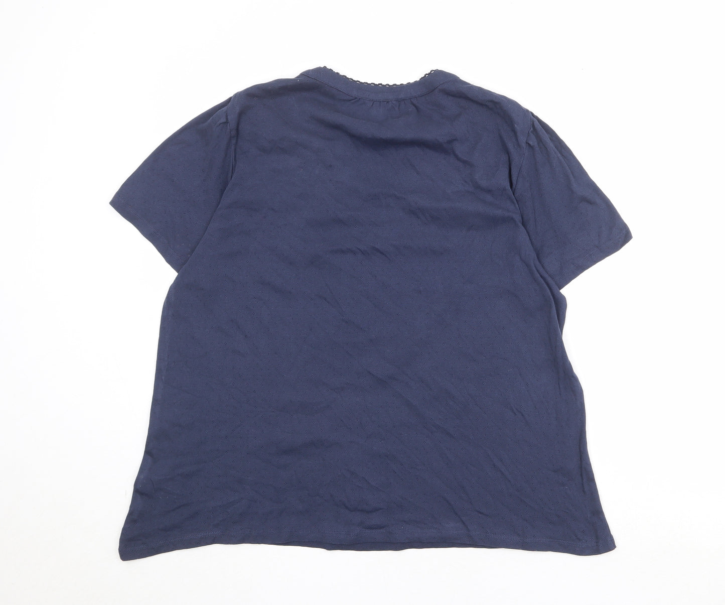 M&Co Womens Blue 100% Cotton Basic Blouse Size 18 V-Neck - Broderie Anglaise