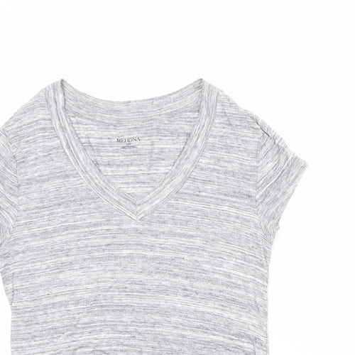 Merona Womens Grey Striped Viscose Basic T-Shirt Size L V-Neck