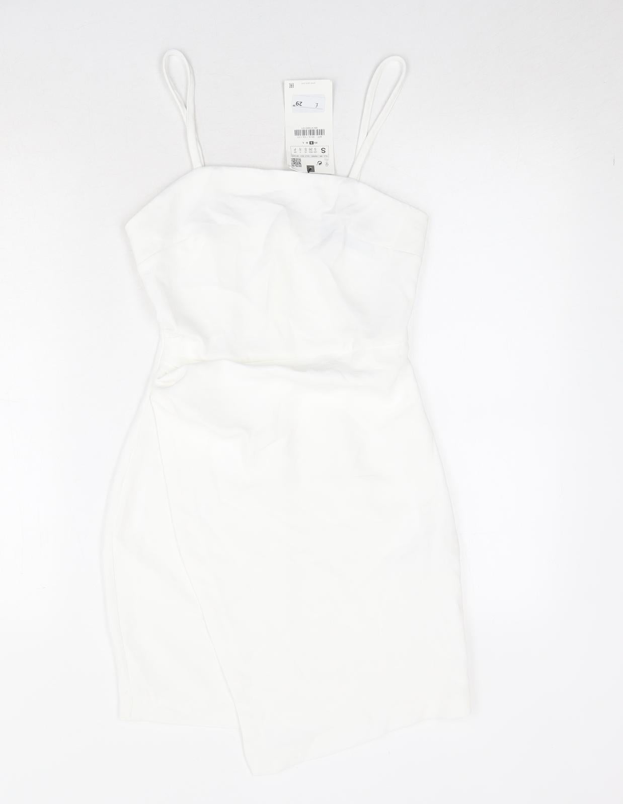 Zara Womens White Polyester Mini Size S Square Neck Zip
