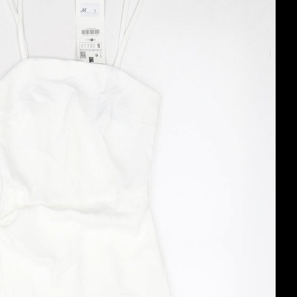Zara Womens White Polyester Mini Size S Square Neck Zip