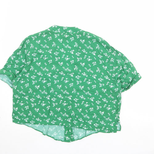 New Look Womens Green Floral Viscose Basic Button-Up Size 14 V-Neck