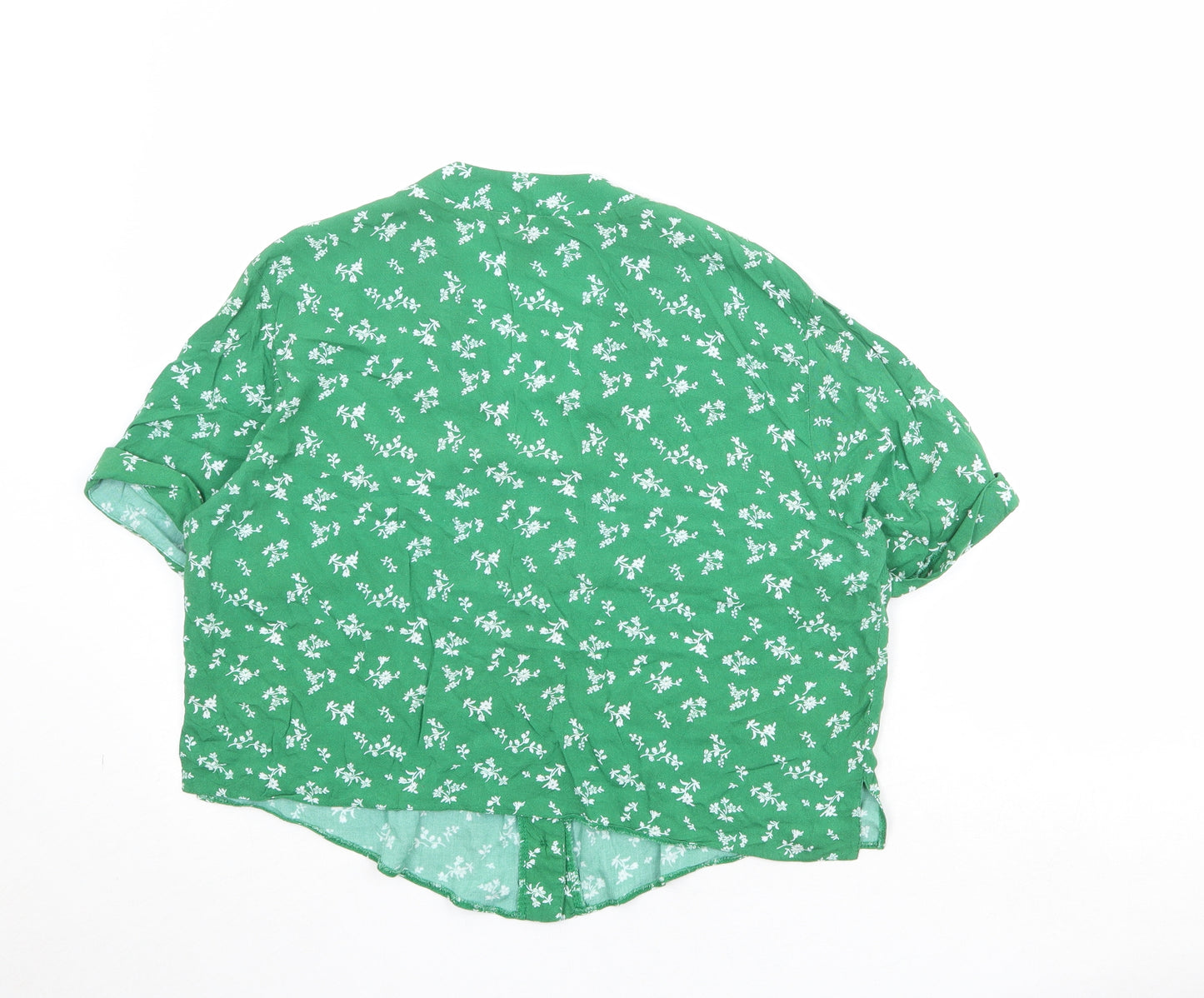 New Look Womens Green Floral Viscose Basic Button-Up Size 14 V-Neck